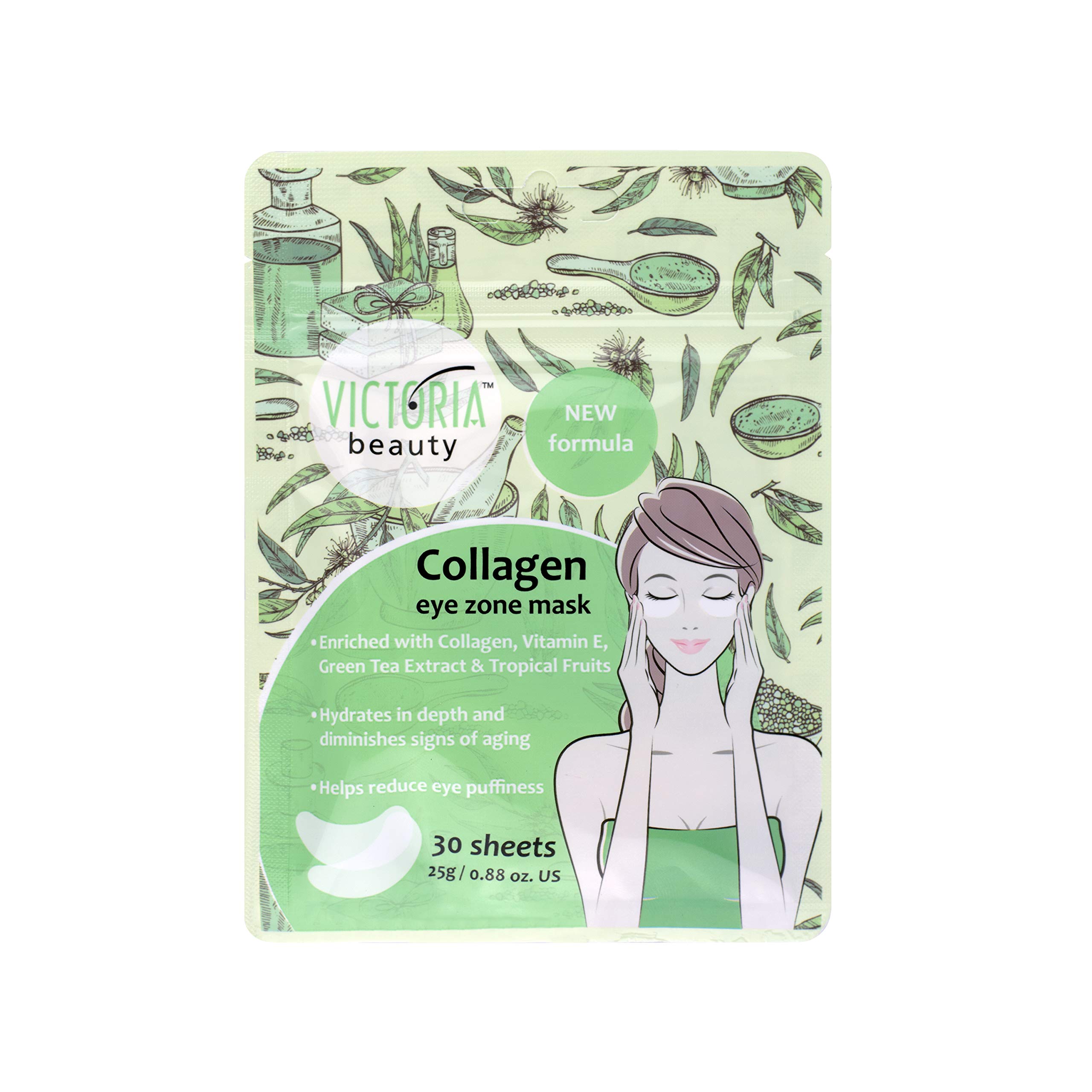 Victoria Beauty Collagen Eye Patches - Under Eye Mask for Puffy Eyes and Eye Bags Remover with Green Tea, Vitamin E and Castor Oil - Dark Circles Under Eye Treatment - Cooling Eye Pads - 30 sheets