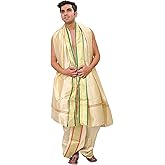 Ready to Wear Dhoti and Veshti Set with Woven Golden Border - Art Silk