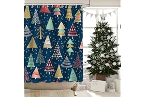 APROPHIC Christmas Shower Curtains for Bathroom Decor Xmas Black Green Tree Winter New Year Holiday Waterproof Fabric Shower Curtain with Hooks 72x72 in