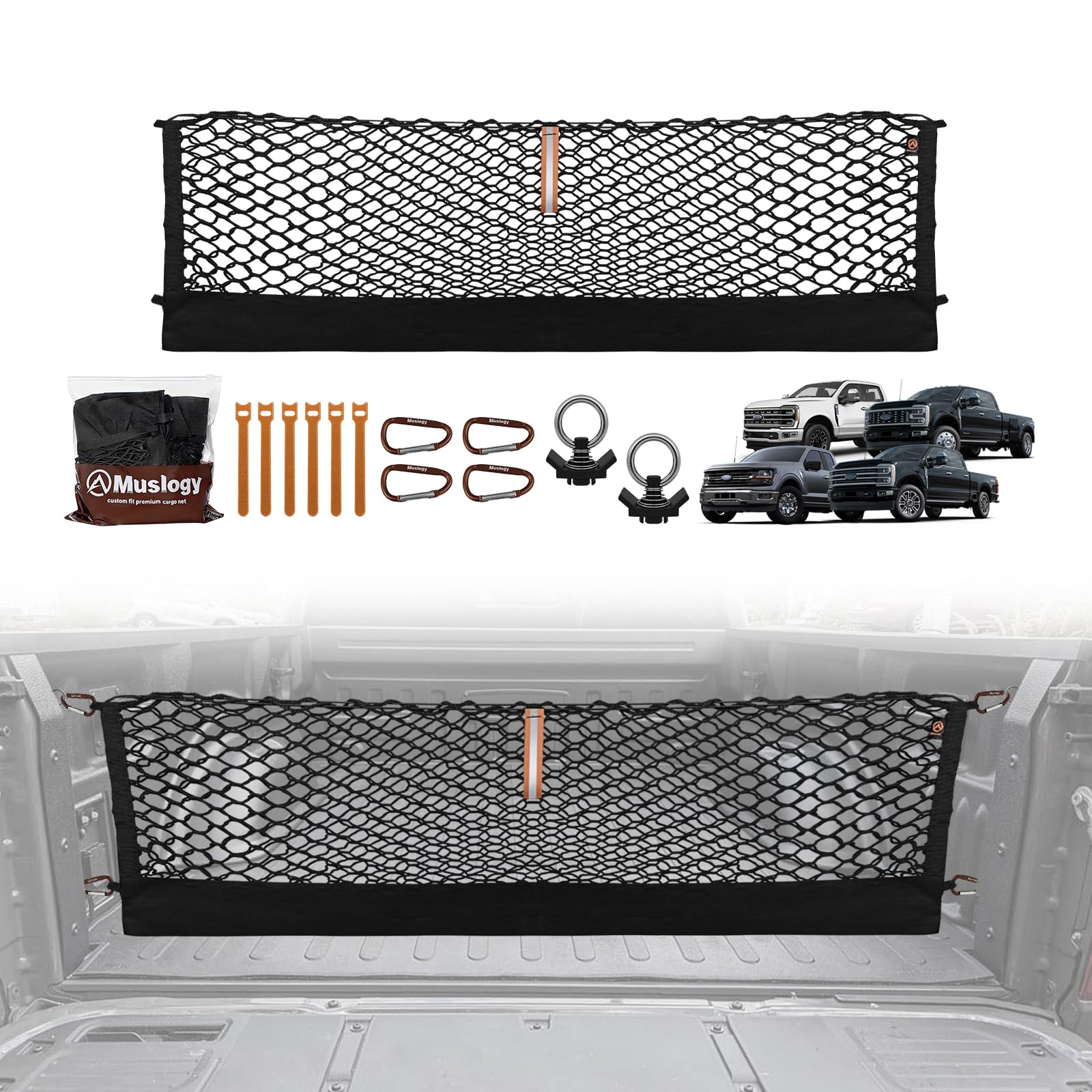 Muslogy Cargo Net for 2015+ Ford F150 & 2017+ F250/F350/F450 (Tie Down)