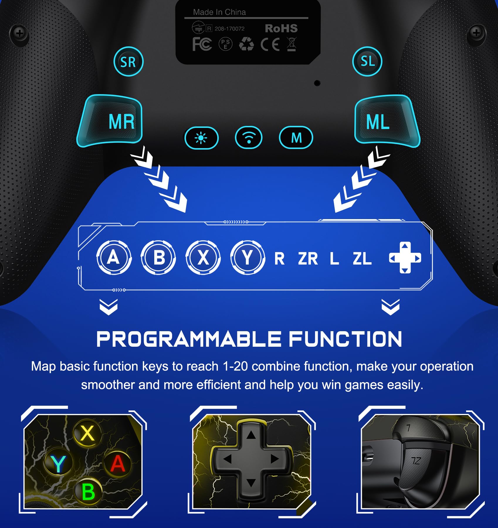 Wireless Switch Pro Controller for Nintendo Switch Controller, Cool LED Wired PC Joysticks-Wireless iOS Gamepad/Android Remote/Programmable Nintendo Switch Accessories Interactive Gaming Figures