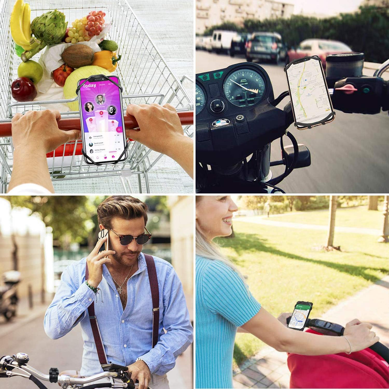 SYOSIN Bike Phone Mount, Detachable 360° Rotation Motorcycle Phone Mount with Adjustable Universal Silicone Bicycle Phone Holder Compatible with iPhone 12 Pro 12 Mini 11 Pro Max XR 8 7 6 Plus S10 S20