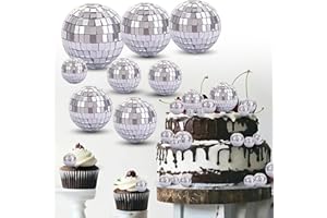 ZAYCCA 10PCS Disco Ball Cake Toppers Happy Birthday Cake Topper Set 1970s Disco Ball Cake Picks for Cupcakes & Cakes Fun 70s Disco Party Decorations & Retro Party Supplies