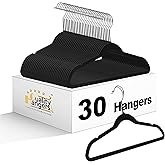 Quality Kids Plastic Hangers 30 Pack Non Velvet Non-Flocked Thin Compact Kids Hangers Swivel Hook for Shirts Blouse Coats (Black, 30)