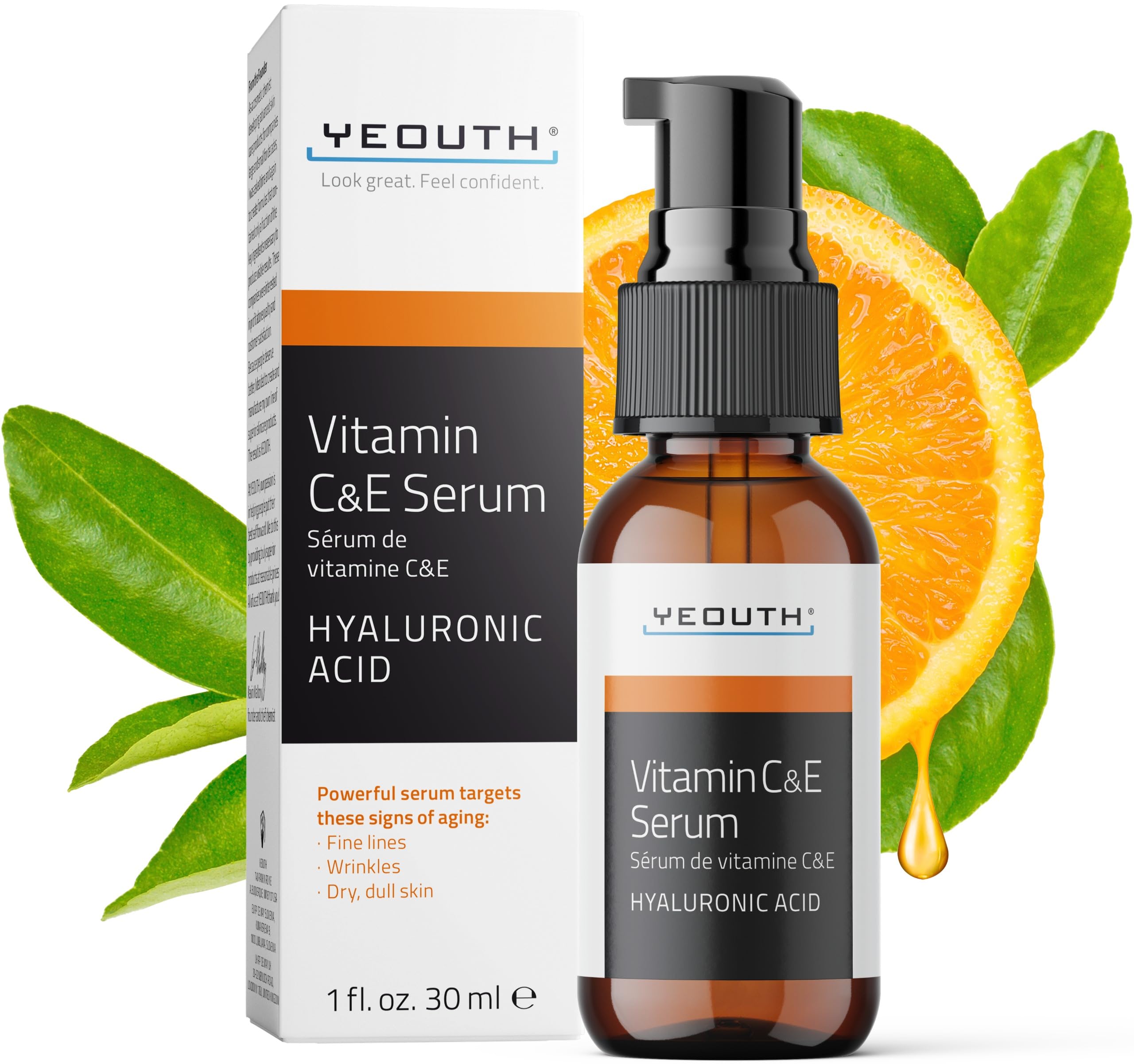 YEOUTH Vitamin C Face Serum with Vitamin E and Hyaluronic Acid, Hydrating Anti Aging Vitamin C Serum for Face, Targets the Appearance of Dull Spots 30ml