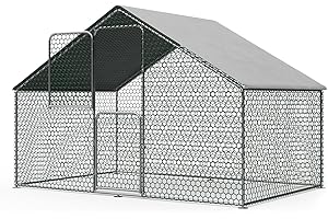UDPATIO Large Chicken Coop, Walk in Chicken Run House, Chicken Pens Outdoor, Metal Portable Chicken Tractor Cage Enclosure Crate Outside for Small Animals Duck Rabbit Hen, 6x10x6 FT