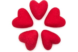 Glaciart One Felted Hearts - 2.4” (5 Pcs) - Needle Felting - Needle Felting & Essential Oils Ready - Handmade in Nepal Using 100% Natural New Zealand Wool, for Art Projects & Valentines Decor