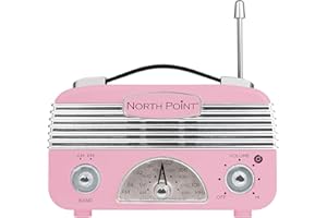 Northpoint AM/FM Portable Vintage Radio with Best Reception, Circa 1960's Design, 3" AA Battery Operated Radio, Tuning, Volume and On/Off Knob, Pink and Silver