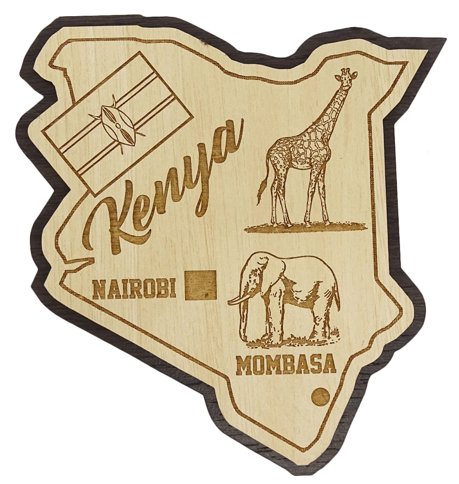 Printtoo Wooden Engraved Kenya Map Fridge Magnet Souvenir Gift