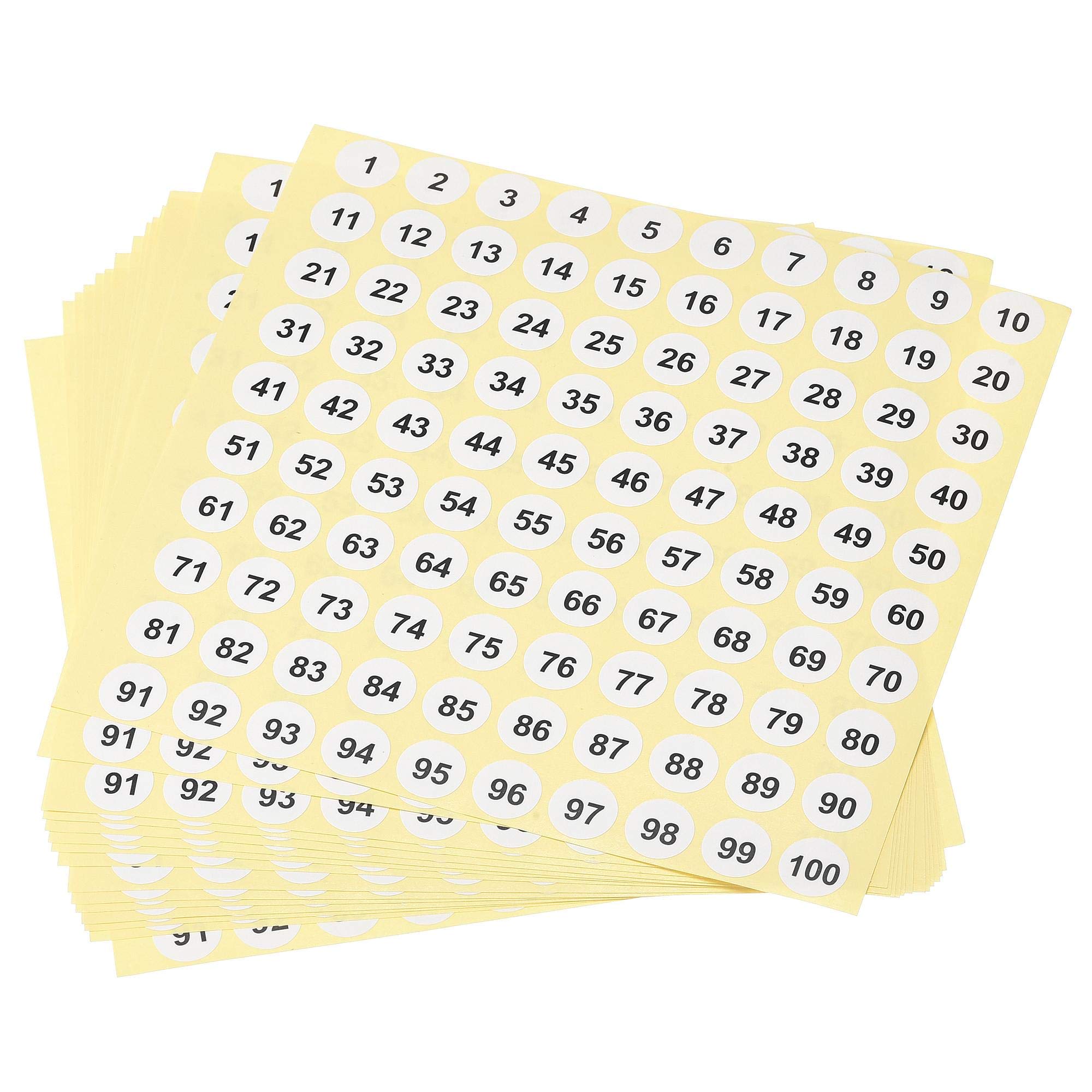 sourcing map Round Number Stickers, 13mm Dia Number 1-100 Coated Paper Label 15 Sheets, Black Word/White Background