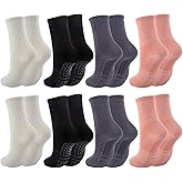 GJHJNSTG 8 Pairs Pilates Socks with Grips for Women, Barre Yoga Grippy Socks, Womens Non Slip Pilates Crew Sticky Socks Size 9-11