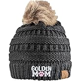 Women's Custom Golden Retriever Dog Mom or Mama Beanie, Cute Embroidered Sewn Fall Winter Hat Cap Toque, Clothing Gift Present for Owner Wife Friend Sister Daughter Birthday Christmas Dark Grey
