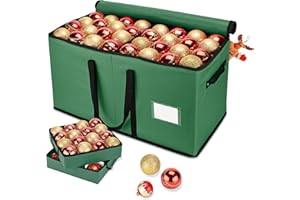 BROSYDA Christmas Ornament Storage Box, Ornament Storage Organizer Fits 128 of 3 inch Ornament Balls, 8 Removable Tray Ornaments Storage Containers with Dividers to Store Xmas Holiday Decor(Green)