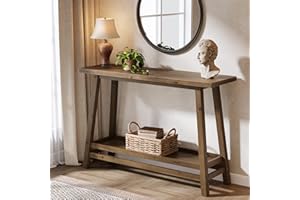 TRIBEWOOD 41.3" Farmhouse Console Table, Solid Wood Entryway Table with Storage Shelf, 2 Tiers of Narrow Behind Couch Sofa Fu