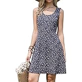 Allegra K Floral Tank Dress for Women's A-Line Sleeveless Wide Strap High Waist Mini Sundress