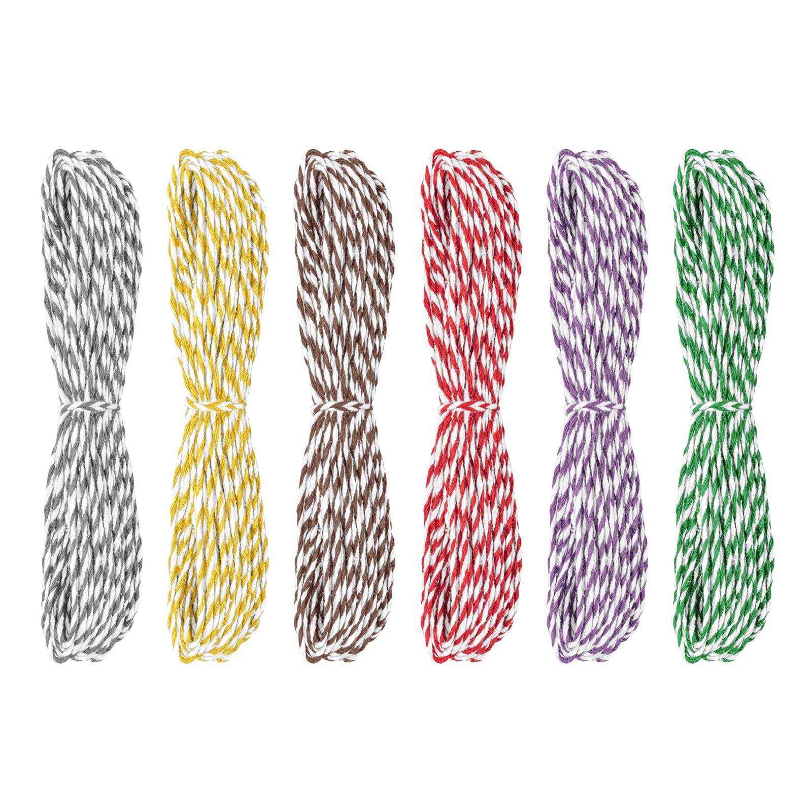 Mayplous 6 Rolls White & Assorted Color Cotton Twine 2mm Thick 2 Ply Twisted, 10m Each, Decorative Twine for Scrapbooking Journaling Card Making, Gift Wrapping Packaging DIY Crafts (Sara)