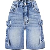 Verdusa Girl's Cute Bow Jean Shorts Summer Streetwear Denim Knee Length Shorts with Pockets