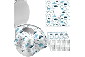 DEEKI Toilet Seat Covers Disposable, 40 Pcs XL Waterproof for Kids Adults, No-Slip Clean Safety Covers for Toddler Potty Training, Portable for Travel and Public Restrooms Toilets Airplane -Dinosaur