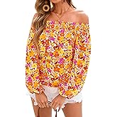 KIRUNDO Early Fall Fashion Off The Shoulder Tops for Women 2025 Boho Floral Blouse Long Sleeve Shirts Going Out Clothing