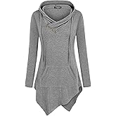 Miagooo Womens Cross Neck Uneven Hemline Hoody Long Sleeve Loose Flare Tunic Henley