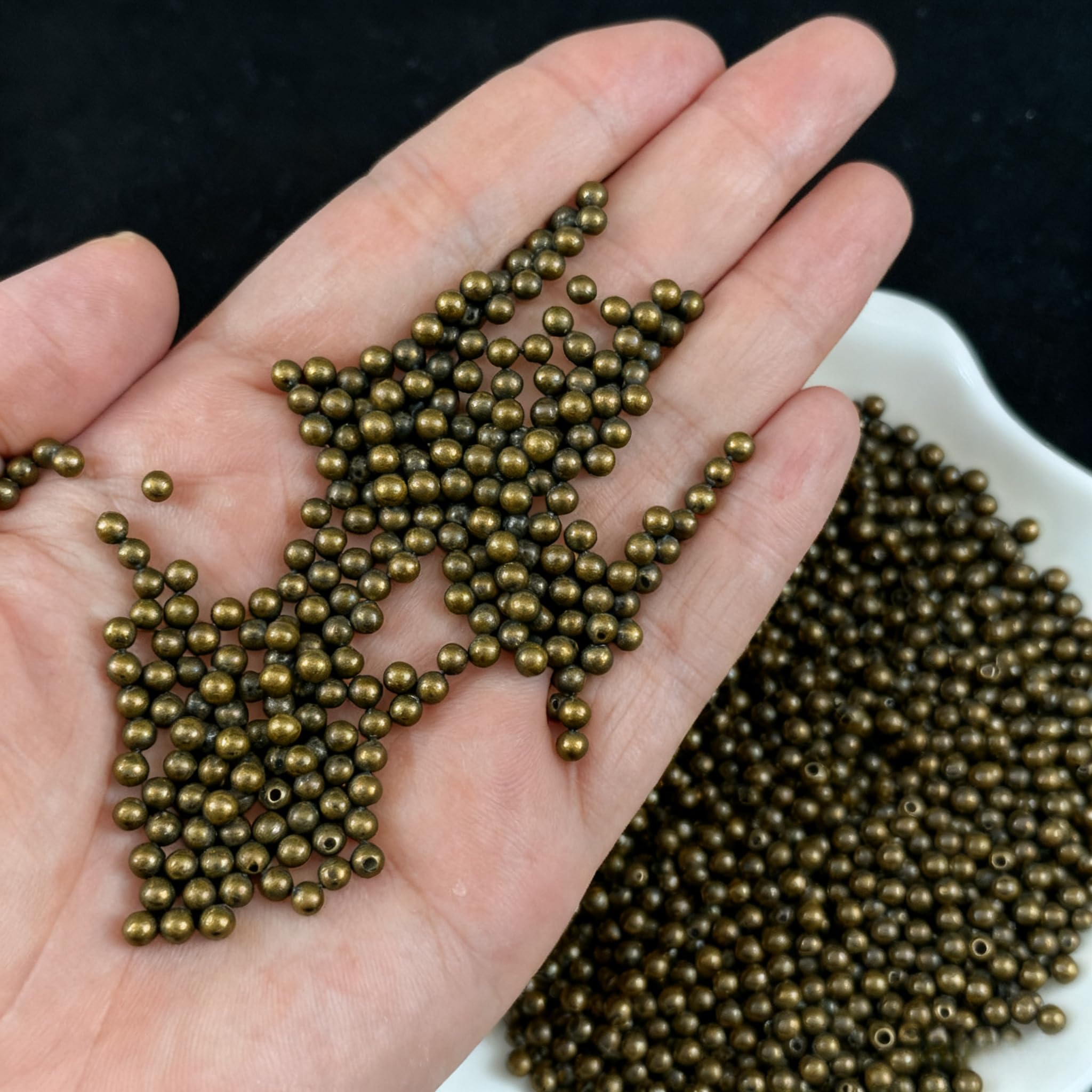 Photo 1 of 1000 Pcs Metal Round Spacer Beads DIY Craft Jewelry Making Findings 3mm Ball Beads (Bronze)