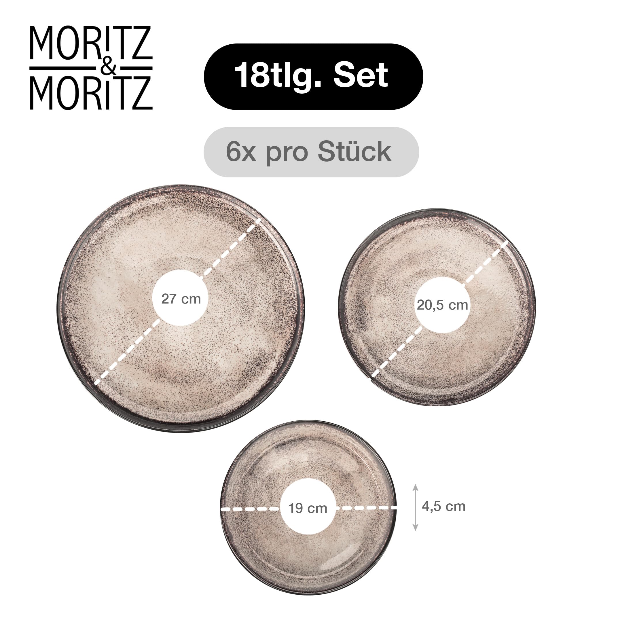 Moritz & Moritz VIDA Geschirrset 6 Personen Beige 18-tlg. - Modernes Porzellan Geschirr Set - Kratz-, Mikrowellen- & Spülmaschinenfest, Essgeschirr, Tafelservice, Kombiservice 6 Personen 2