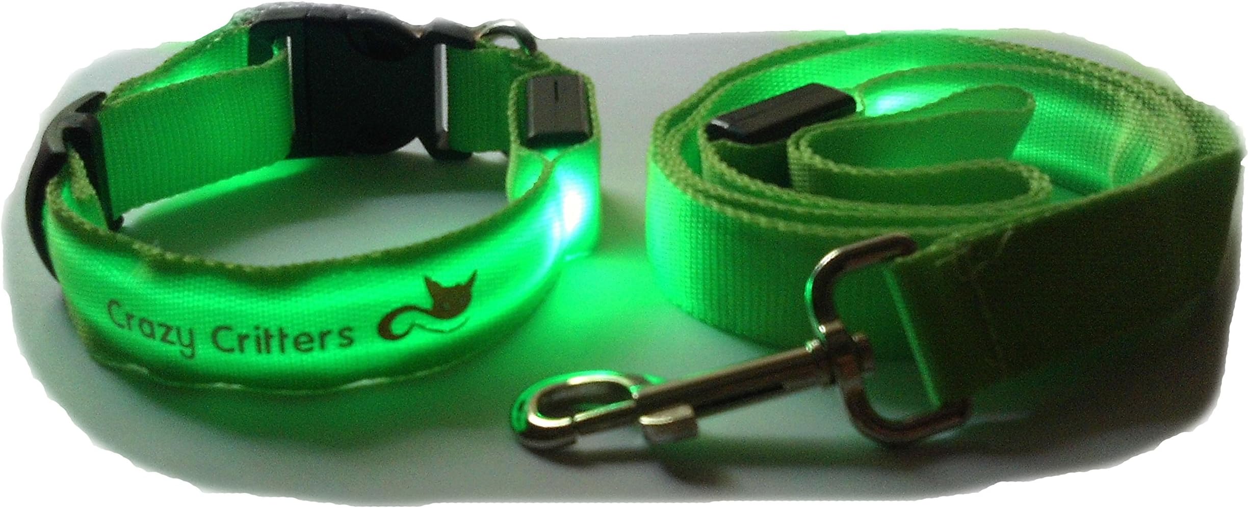 Crazy Critters LED Dog Leash and Collar Set, Large, Green