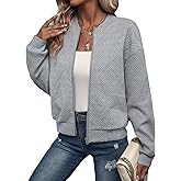 GPIRXZ Womens Casual Zip Up Bomber Jacket Coat Long Sleeve Stand Collar Sweatshirts Jackets Lightweight Short Outwear Tops
