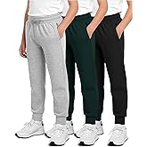 Real Essentials 3 Pack: Boys' Cotton Fleece Jogger Sweatpants - Active Athletic Youth Pants for Teens with Pockets