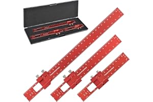 Woodworking Ruler Precision Pocket Rule - BOXmime 12, 8, 6 Inch Metal Slide Stop Marking Ruler Metric Inch Measuring Wood Working Scribing Rulers - Engineers Woodwork Adjustable Sliding Ruler