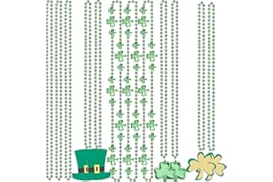 SHEHARUHI 12 PCS St. Patrick's Day Necklace, 5 Types Green Clover Necklace for St Paddys Shamrock Necklace for Irish Holiday Festival Carnival Decoration Party Costume Accessory