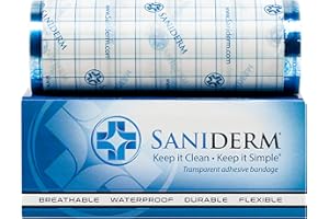 Saniderm Tattoo Care Bandage, 1 Roll 6in x 8yd Sheet, Faster Tattoo Healing and Skin Care Protection for Your Tattoo Recovery, Transparent Waterproof Latex-Free Tattoo Aftercare Wrap