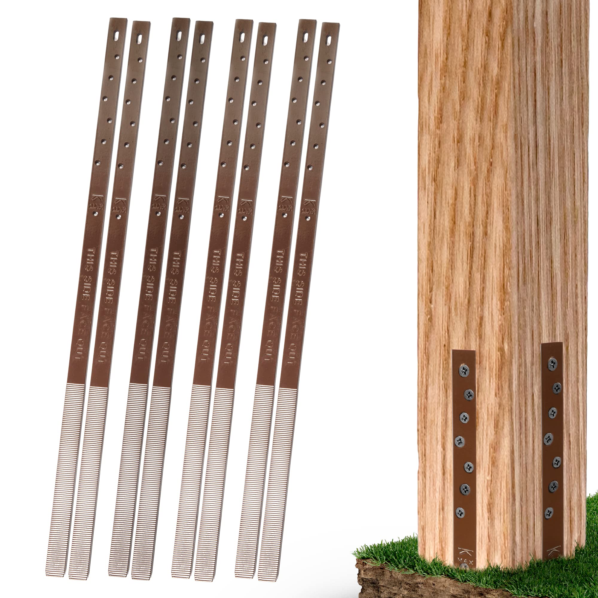 Photo 1 of Post Buddy Pack of 8 Easy Fence Post Repair Kit (to Fix 4 Broken Wood Posts), Quick and Simple to Install, Effective, Durable Steel Stakes