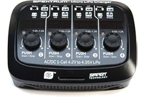 Spektrum S44 Smart Charger: Micro 4-Port 1S LiPo Battery Charger | AC DC Input | Independent Output Ports| Digital LED Display