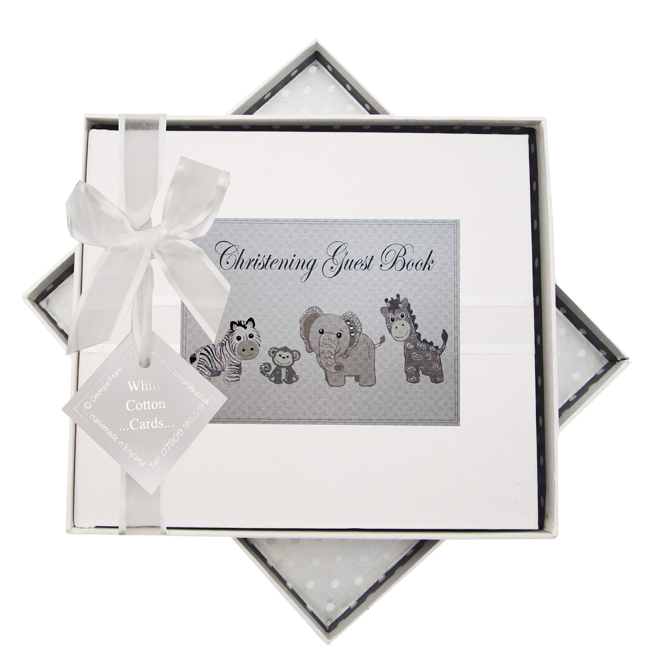 White Cotton Cards CTS3 "Christening Guest Book" Cute Animals Toys Design Guestbook