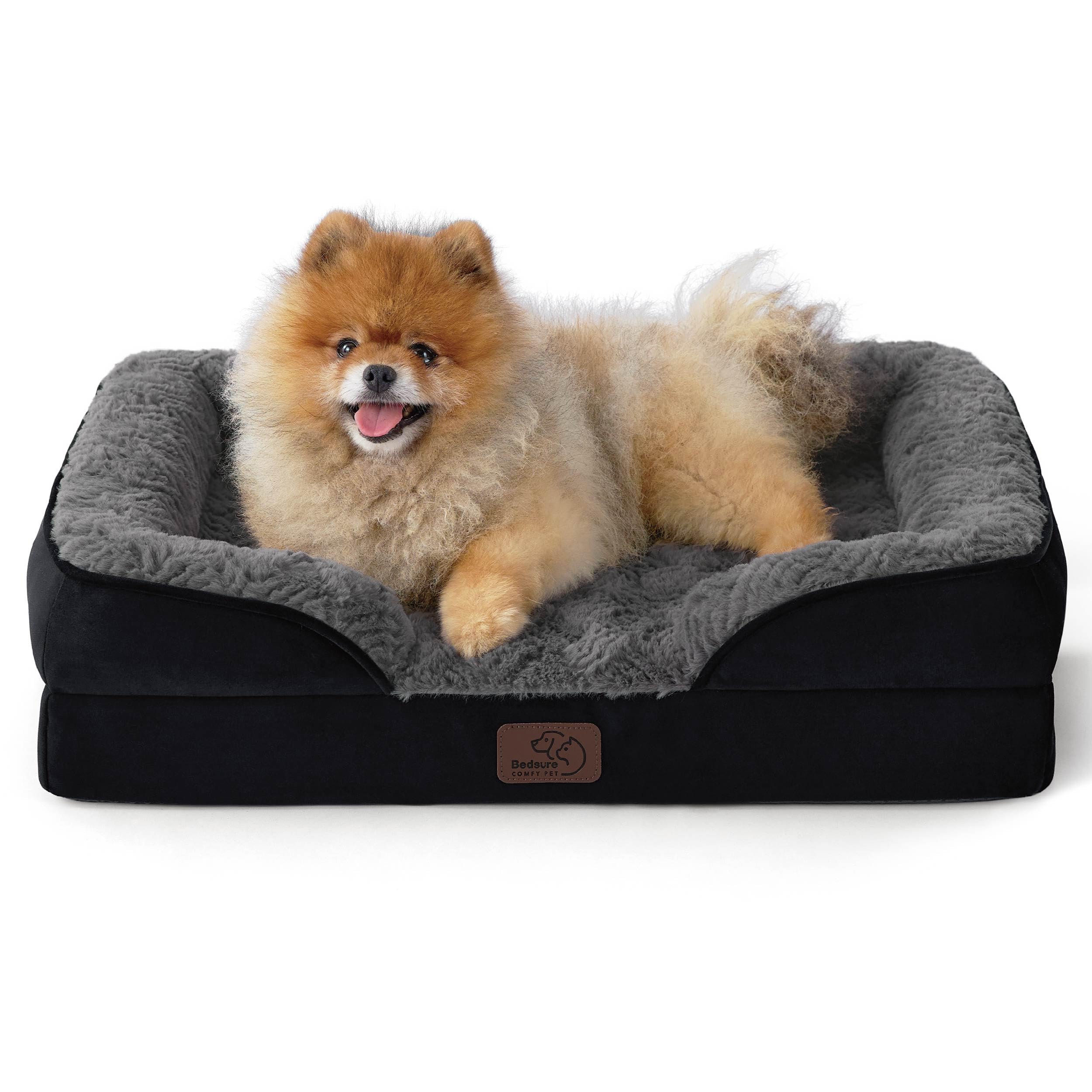 Photo 1 of Bedsure Orthopedic Dog Beds for Small Dogs - Washable Small Dog Cat Bed Waterproof, Comfort Pet Couch Sofa with Washable Removable Cover, Pets Bed with Nonskid Bottom, Plush-Black, 24"