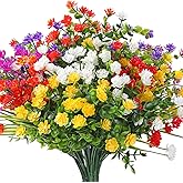WILLBOND 12 Bundles Artificial Flowers Outdoor, UV Resistant Faux Artificial Plants Shrubs Plastic Flower Bulk for Hanging Planter Porch Window Home Spring Summer Decor(Multi Color)