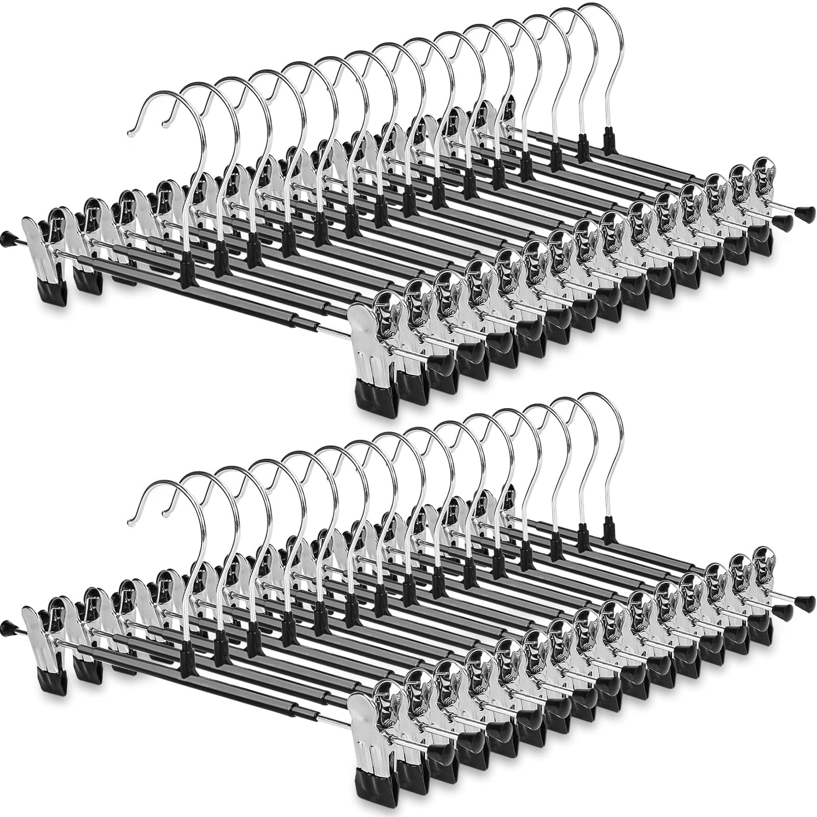 Photo 1 of POZEAN Pants Hangers with Clips 30Pack, 12Inch Adjustable Skirt Hangers for Women, Space Saving Non-Slip Hangers for Shorts, Jeans, Coat, Kids' Clothes (Black, 30Pack)