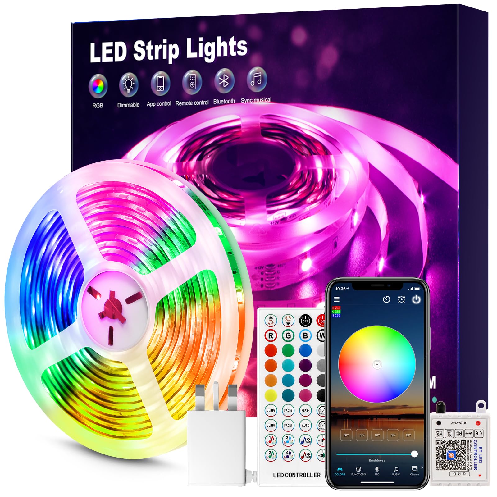 Beaeet LED Strip Light 15m, RGB Music Sync Colour Changing LED Lights for Bedroom, Smart Ambient Lights with Bluetooth App & Remote Control, Flexible Design for Gaming, Ceiling, and Home Decoration — image 1