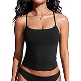 CRZ YOGA Spaghetti Straps Tankini Tops for Women - Padded Racerback Scoop Neck Bathing Suit Crop Swim Tank