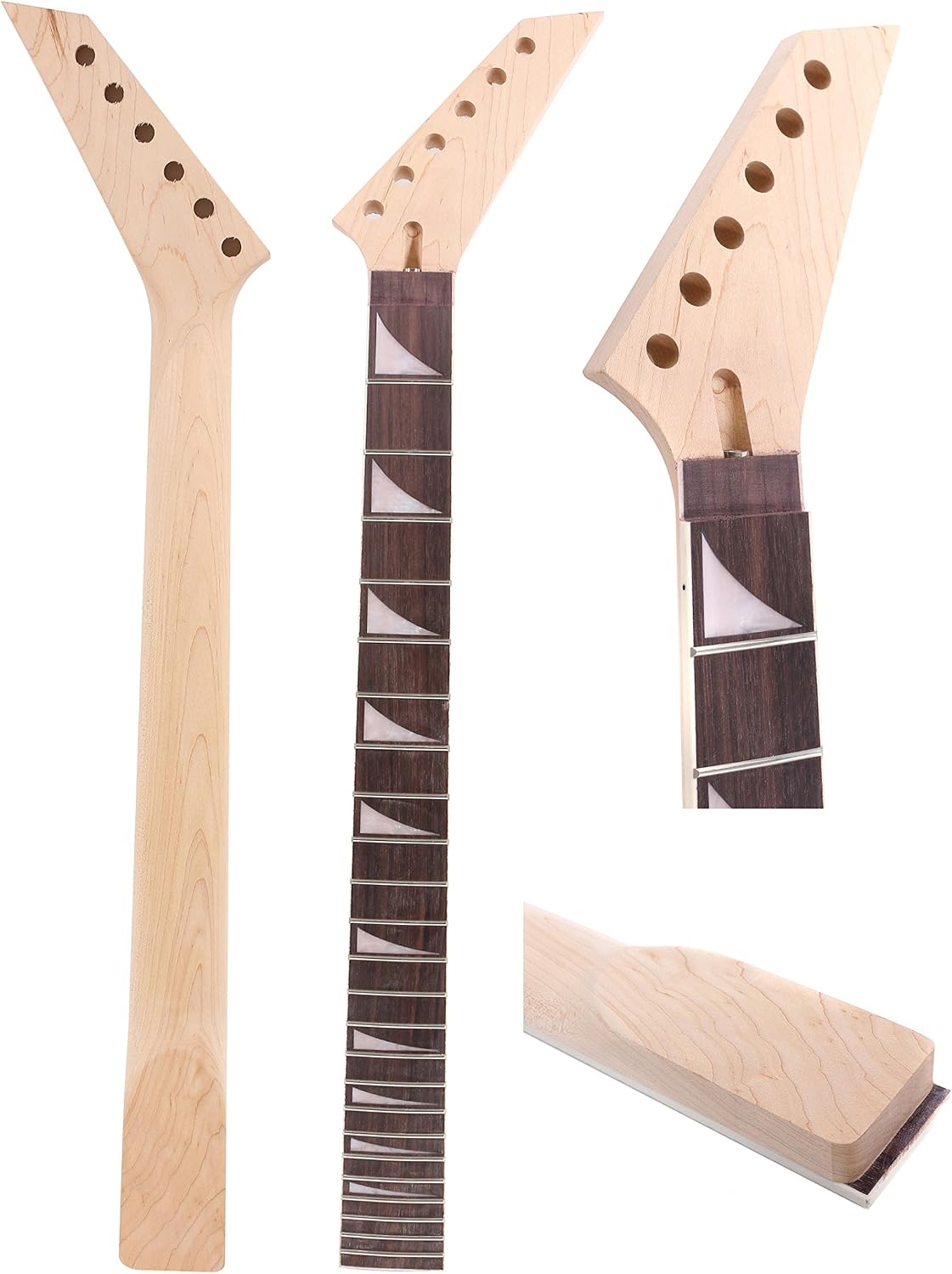 Yinfente Unfinished Maple Electric Guitar Neck 24 Fret 25.5inch Rosewood Fretboard Shark Fin Inlay Bolt on Guitar Neck Replacement