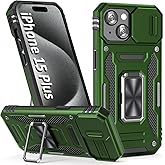 SEFING Case for iPhone 15 Plus Phone Case iPhone 15 Plus Case with Kickstand Ring Holder, with Camera Cover, with Magnetic Car Mount Function, for iPhone 15 Plus (Olive Green)