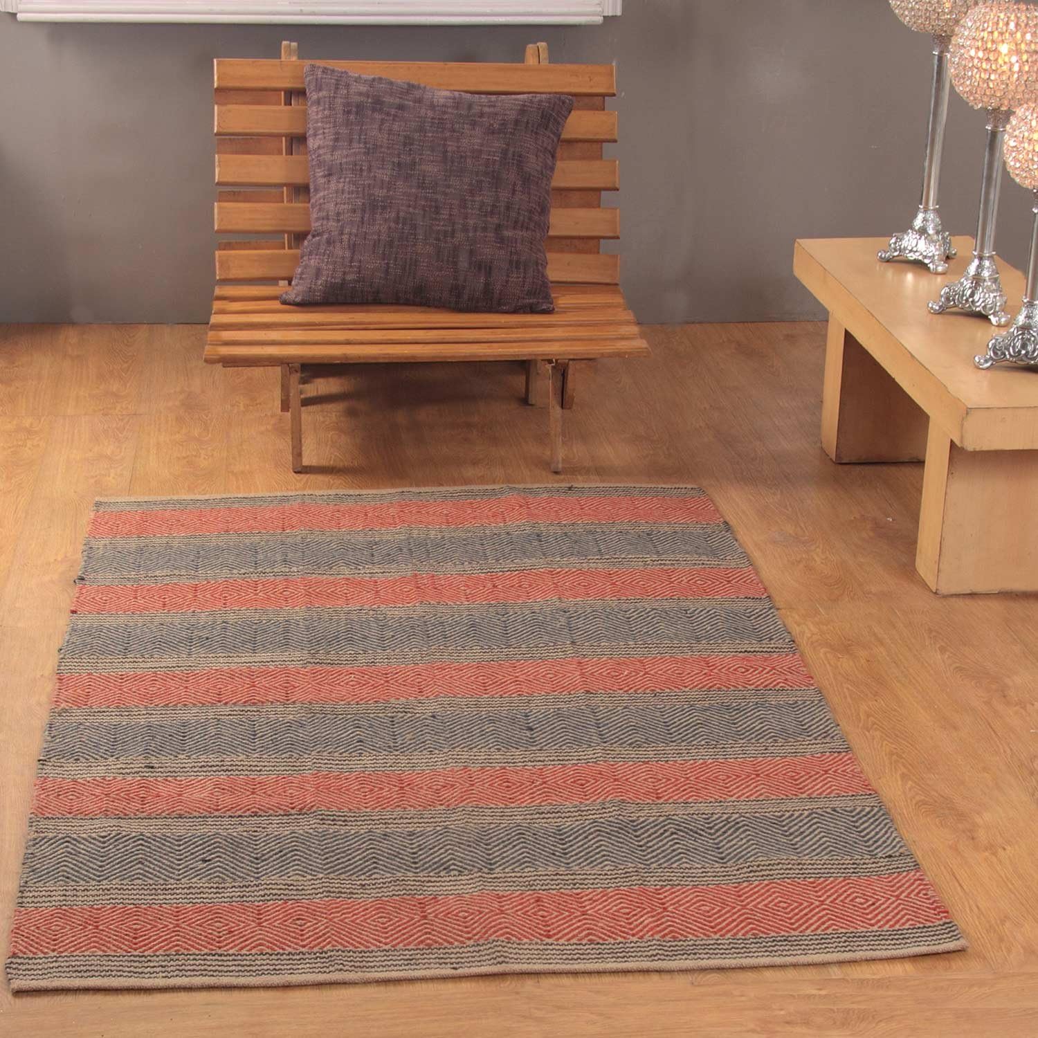 HOMESCAPES Modern Jute Floor Runner Rug Red and Blue Geometric Kilim Design 66 x 200 cm Heavy Duty Suitable for Halls Living Rooms or Conservatories - Image 3