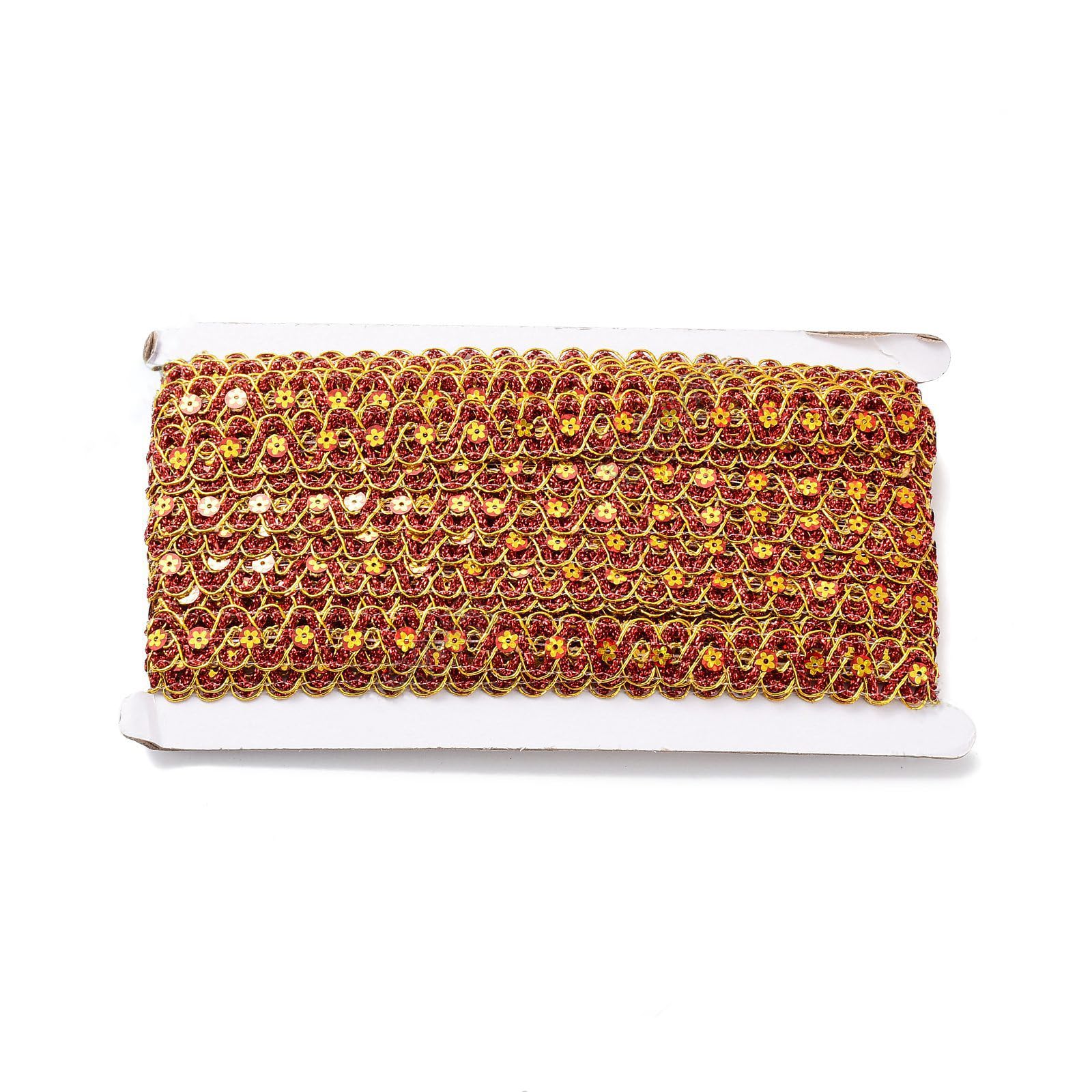 GORGECRAFT 12m Red and Gold Ribbon Trim Sequin Lace Ribbon 18mm Metallic Glitter Braid Trim Waved Paillette Lace Embroidery Trims Flower Sparkle Lace Trimming Decorating for Sewing Christmas Dress