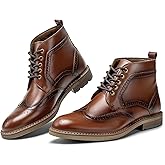 Mens Fashion Dress Boots - Black Genuine Leather Classic Brogue Style Oxford Ankle Boots