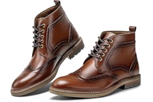 ARCBROTHERS Mens Fashion Dress Boots - Black Genuine Leather Classic Brogue Style Oxford Ankle Boots