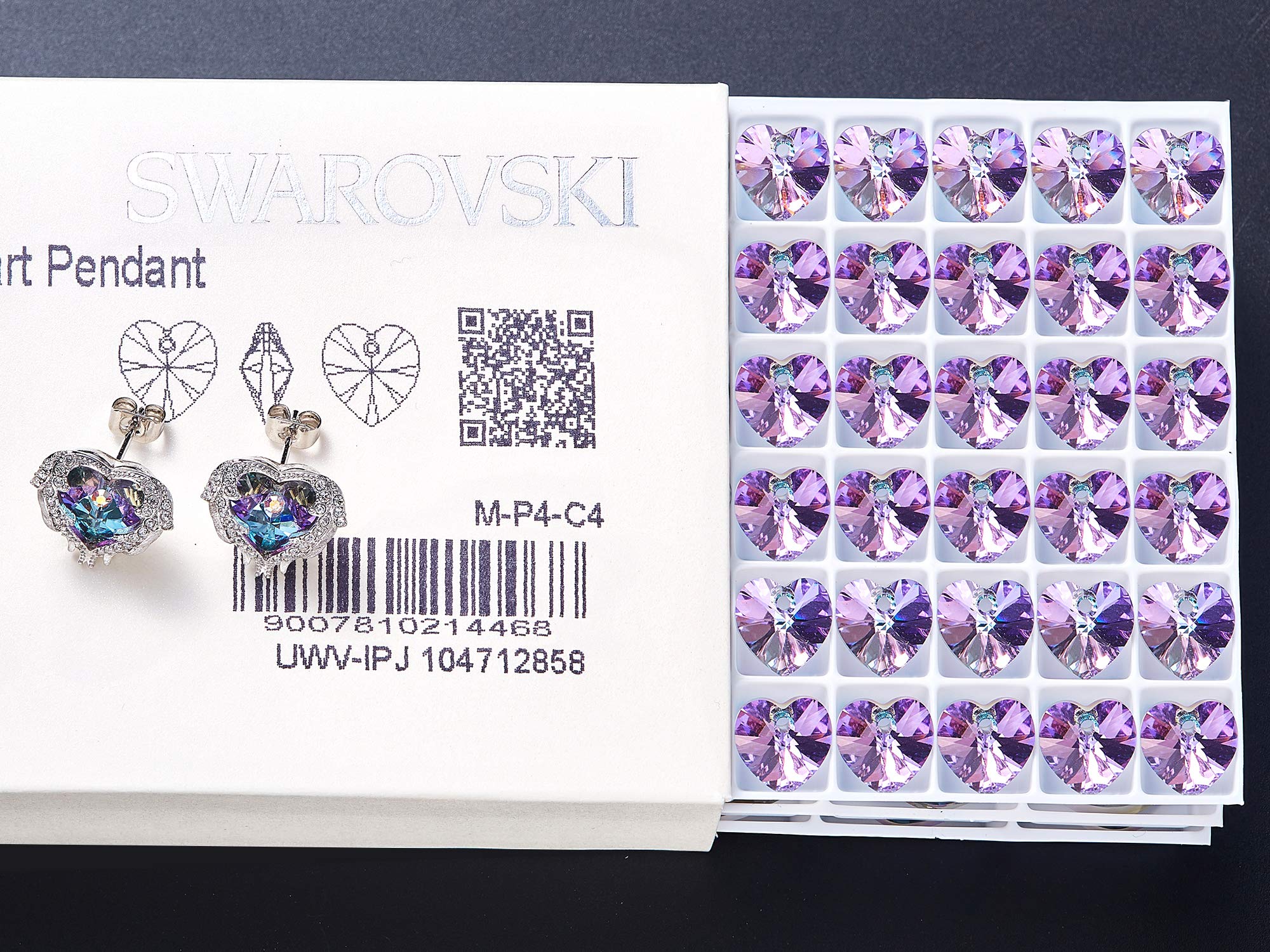 CDE Earrings for Women Swarovski Crystal Studs Silver Angel Wing Purple Heart Jewelry for Girls