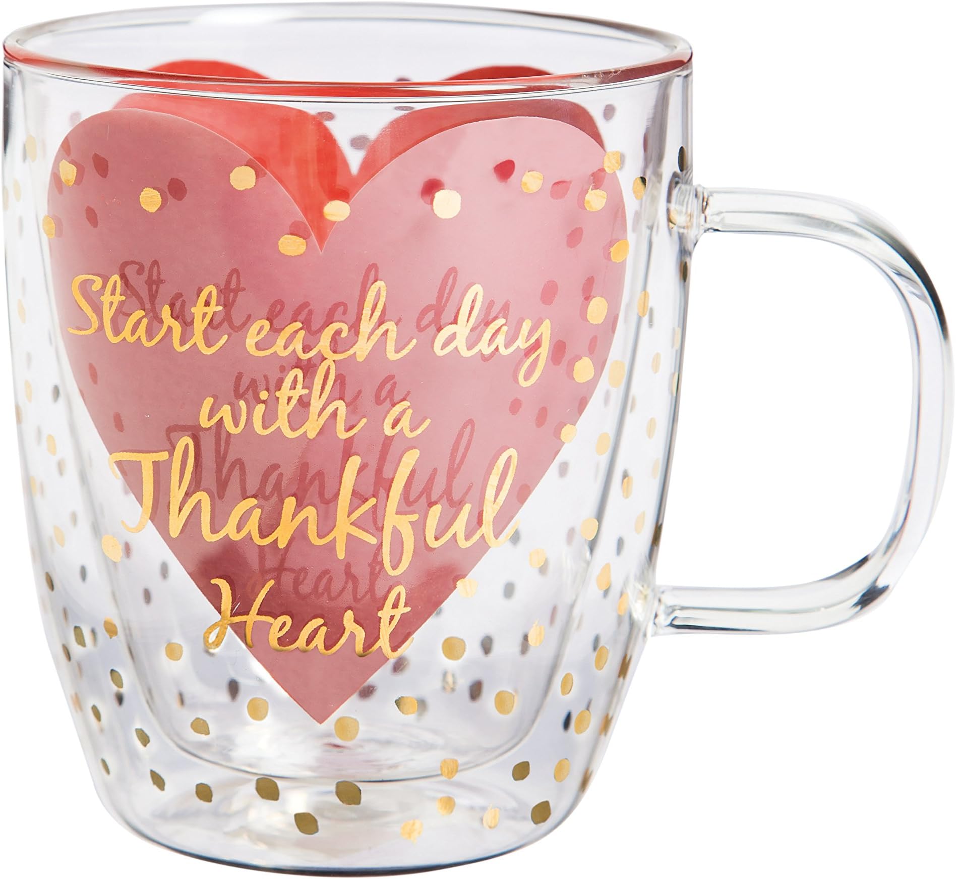Cypress Home Thankful Heart Glass Coffee Cup, 12 ounces