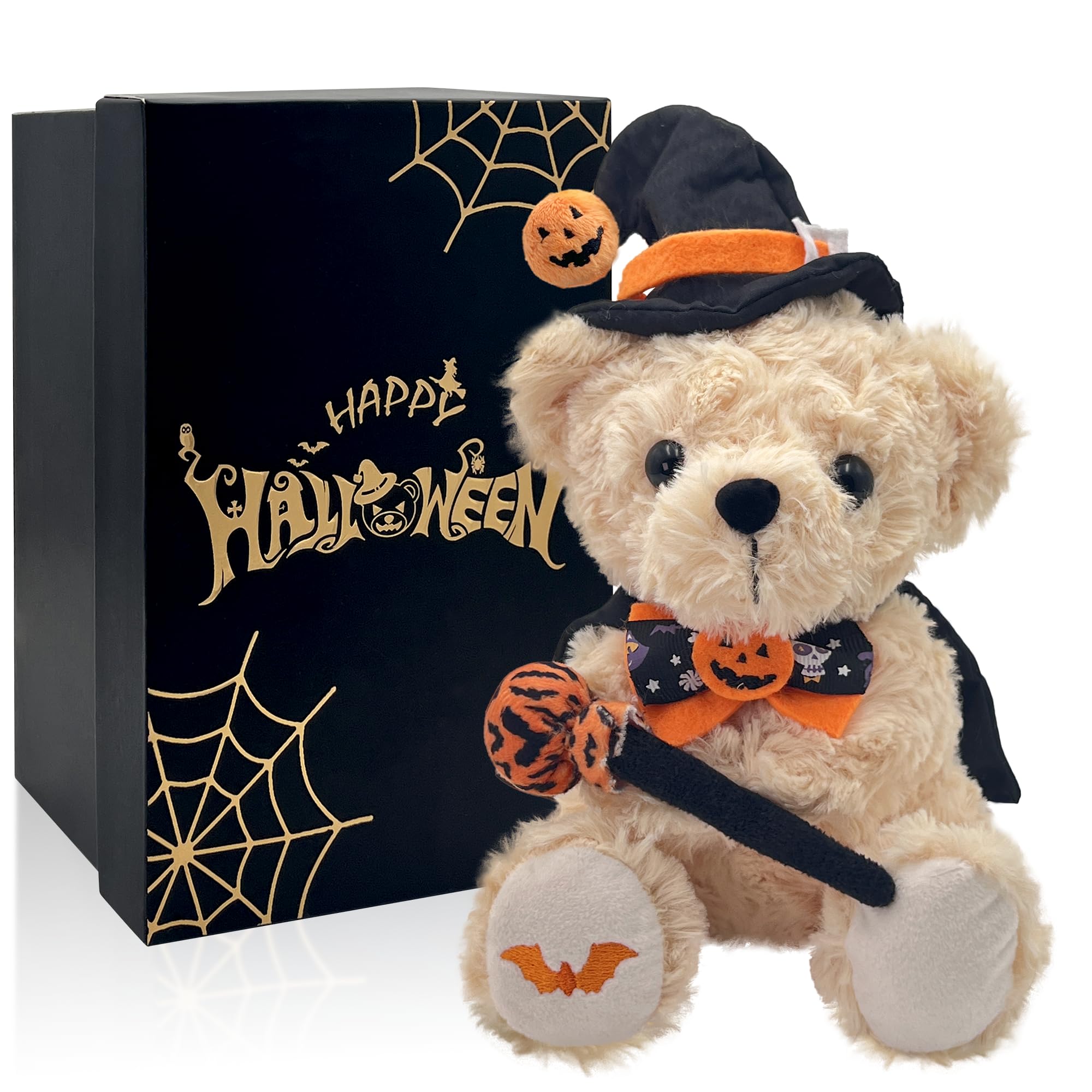 Photo 1 of 1 Pc Halloween Teddy Bear Plush, 8" Wizard Stuffed Animal Toy in Gift Box, with Cape & Witch Hat, Spooky Gift Decor for Kids Boys Girls Babies Toddlers