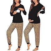 Ekouaer Maternity Pajama Set Nursing Pjs Women Breastfeeding Pregnancy Postpartum Clothes Long Sleeve Top & Pant with Pockets